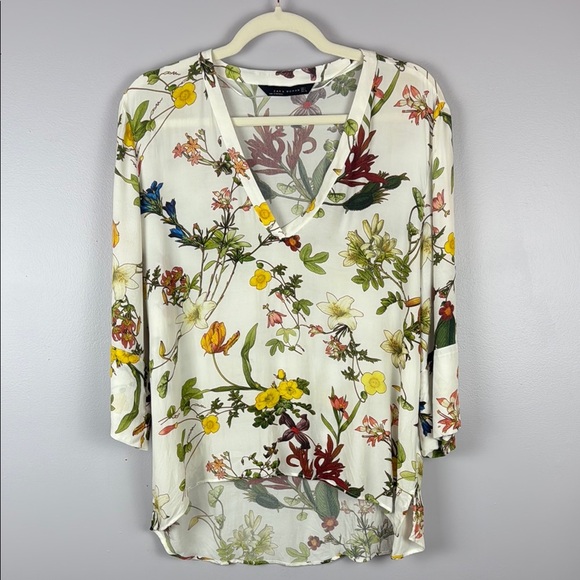 Zara Floral Cream and Yellow Relaxed Blouse Size Large - Picture 2 of 8